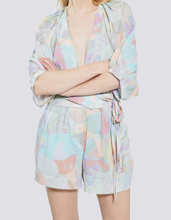 CERANX GEOMETRIC PRINT WRAP MINI JUMPSUIT